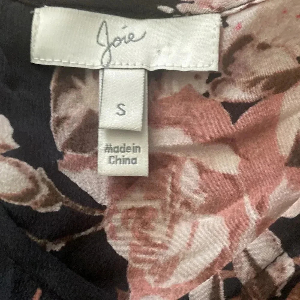 JOIE silk blouse sz S black floral open shoulder with adjustable straps EUC - Picture 4 of 6